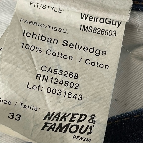 Naked & Famous Jeans Mens 33 x 33 MassDrop Weird Guy Tapered Leg Selvedge Denim - Picture 10 of 10